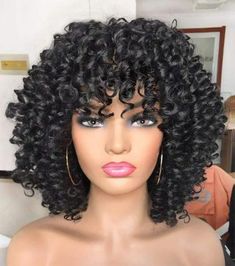 Fashion women&apos;s curly black fluffy curly wig, #AD, ##wig, #Ad, #fluffy, #black, #curly Curly Wig Hairstyles, Short Curly Afro, Curly Wigs For Black Women, Curly Afro Wig, Afro Wig, Short Afro, Human Wigs, Afro Wigs, Short Curly Wigs