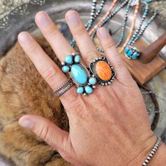 Orange Spiny Oyster set in Sterling Silver These gorgeous Spiny Oyster Rings are handmade and signed by Native American (Navajo) artist Alfred Martinez. Sizes 6.5, and 7.5 available in the drop down box. ☆ Fun Fact: Spiny Oyster is not a stone, it's an actual Oyster shell!! If you've never seen what they look like, you should google it, they're beautiful! Unique Untreated Ring Jewelry, One-of-a-kind Oval Southwestern Jewelry, Handmade Southwestern Teardrop Rings, Unique Untreated Teardrop Rings, Unique Handmade Teardrop Turquoise Ring, Artisan Untreated Jewelry For Collectors, Untreated Adjustable Artisan Jewelry, Artisan Adjustable Untreated Jewelry, Unique Teardrop Collectible Jewelry