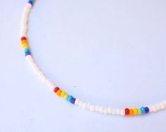 Boho Choker Beaded Choker Rainbow Choker Summer Choker | Etsy Adjustable Rainbow Beaded Necklaces For Summer, White Strand Beads For Festivals, Rainbow Beaded Necklaces For Summer Festivals, Casual Beaded Strand Necklaces For Festival, Casual Strand Beaded Necklaces For Festivals, Summer Festival Rainbow Beaded Necklaces, Fun White Beaded Necklaces For Summer, Casual Rainbow Beaded Necklaces For Festivals, Trendy White Beads For Festival