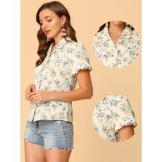 This lovely shirt features a notched lapel collar, a V neckline, short sleeves, and a button-up front, all adorned with a beautiful floral print. It's perfect for any casual occasion, be it a day out with friends or a relaxing weekend getaway. You can pair it with shorts for a laid-back look that's both comfortable and stylish. To keep it in top condition, just machine wash it in cold water with like colors. The model is wearing an X-Small. Enjoy your new favorite shirt! Frill Shorts, Relaxing Weekend, Chiffon Ruffle, Chiffon Long Sleeve, Denim Button Down, Weekend Getaway, Work Shirts, Red Blouses, Floral Shirt