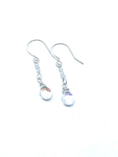 Silver Earrings Silver Wire-wrapped Teardrop Earrings, Iridescent Wire Wrapped Dangle Earrings, Iridescent Sterling Silver Dangle Earrings, Sterling Silver Minimalist Dangle Crystal Earrings, Minimalist Sterling Silver Dangle Crystal Earrings, Hypoallergenic Sterling Silver Iridescent Jewelry, Hypoallergenic Iridescent Sterling Silver Jewelry, Sterling Silver Wire-wrapped Crystal Drop Earrings, Dainty Sterling Silver Hypoallergenic Crystal Earrings