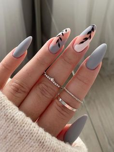 Grey  Collar   Plants Color Nails Embellished   Beauty Tools April Nails, Cute Simple Nails, روتين العناية بالبشرة, Fancy Nails, Chic Nails, Short Acrylic Nails, Nail Arts, Nail Polishes, Cute Acrylic Nails