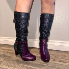 If You Like Purple Like I Do, These Are Your Boots I Wish They’d Fit. My Calves Are A Little Big After Having A Baby Not Sure I’ll Bounce Back To My Small Size.. Waited Too Long To Return Brand New Never Worn Great Deal Paid $160 With Shipping And Tax Purple Leather Foldover Boots, Purple Leather Boots With Round Toe, Purple Lace-up Leather Boots, Trendy Purple Ankle-high Boots, Purple Leather Ankle-high Boots, Teal Shoes, Fly Boots, Purple Boots, Purple Shoes