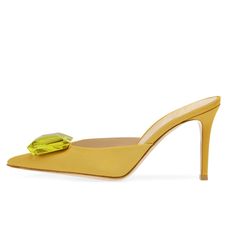 TAAFO Diamond Closed Toe Heel Sandals Women Stoned Half Shoes Pump Mules Nude-37 Party Mules With Heel Strap And Flat Heel, Yellow Pointed Toe Sandals For Summer, Elegant Yellow Heels For Summer, Elegant Yellow Summer Heels, Yellow Pointed Toe Evening Sandals, Yellow Closed Toe Sandals For Formal Occasions, Chic Yellow Sandals For Parties, Formal Yellow Closed Toe Sandals, Elegant Yellow Sandals For Summer