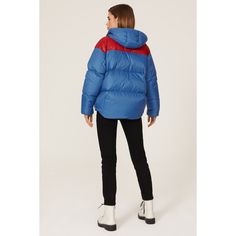 Blue nylon (100% Nylon). Puffer. Long sleeves. Front zipper closure. 33.5" from shoulder to hemline. Imported. Winter Outerwear With Zipper Closure In Blue, Blue Winter Outerwear With Zipper Closure, Blue Nylon Winter Outerwear, Sporty Blue Outerwear With Detachable Hood, Blue Outerwear With Ribbed Cuffs For Fall, Blue Nylon Puffer Jacket With Detachable Hood, Blue Nylon Parka For Winter, Blue Nylon Winter Parka, Functional Blue Nylon Puffer Jacket