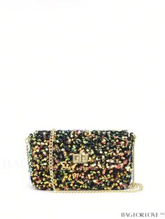 BagForLove - Sequin-Adorned Mini Flap Square Bag with Secure Turn Lock Multicolor Evening Bag With Mobile Phone Pocket, Evening Multicolor Mobile Phone Bag, Green Crossbody Party Bag, Green Crossbody Party Bags, Green Crossbody Box Bag For Party, Green Crossbody Bags For Party, Multicolor Satchel Party Bag, Multicolor Satchel Bag For Party, Multicolor Crossbody Shoulder Bag For Party