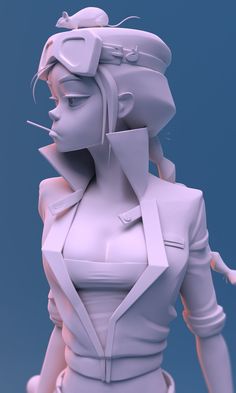 an animated woman in a white suit and hat