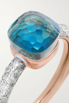 Rose gold Nudo Petit 18-karat white and rose gold multi-stone ring | Pomellato | NET-A-PORTER Pomellato Ring, Fashion Things, Diamond Glitter, Sky Blue Topaz, Ring Stone, Color Ring, Multi Stone Ring, The Band, Dream Jewelry