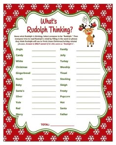 what's rudolph thinking? printable christmas game