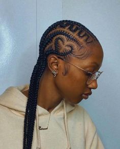 Zig Zag and Heart Stitch Braids Design Cornrow With Hearts, Zig Zag All Back Hairstyles, Cornrows With Patterns, Straight Back With Heart Design Braids, Straight Back With A Heart, Zig Zag Hairstyles For Black Women, Cornrows Heart Design, Small Cornrows With Designs, Straight Back Hairstyles 2024