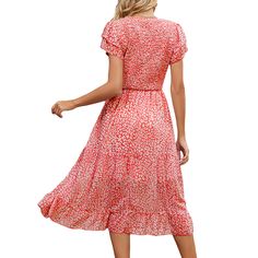 Red V Neck Pleated Chiffon Floral Dress Chiffon Floral Dress, Floral Chiffon Dress, Chiffon Floral, Pleated Chiffon, Dresses Floral, Floral Dresses, Floral Chiffon, Women Dresses, Floral Dress