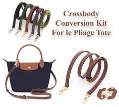 Introducing the Crossbody Conversion Kit for the Le Pliage TOTE - a brand new and improved version thoughtfully designed to enhance the functionality and style of your cherished Le Pliage. This innovative kit eliminates the need for punch holes or alterations, providing a seamless conversion experience. Included in this kit is an adjustable crossbody strap, stretching from 108cm to 125cm (42.5 to 49.2 inches), ensuring a comfortable and versatile fit. One standout feature of this upgraded versio Strap Bag, New And Improved, Purse Strap, Handbag Straps, Cosmetic Pouch, Longchamp Le Pliage, Leather Accessories, Bag Straps, Silver Hardware