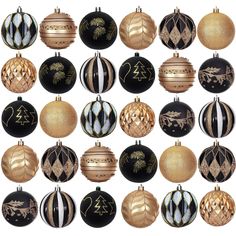 PRICES MAY VARY. Original Design: Luxury Gold & Black: Embrace fashion, luxury, and a hint of exotic adventure with our unique print Christmas ornaments, perfect for creating an enchanting and distinctive holiday atmosphere Christmas Ball Ornaments Set: This set includes 30 decorative hanging balls, With 10 different styles and 3 pieces per style, you can deck up your Christmas tree with varying looks or add an attractive uniformity to your decor Variety of Designs and Finishes: These black and Holiday Tablescapes Christmas, Black White And Gold Christmas, Black Xmas Tree, Black Christmas Tree Decorations, Black Christmas Decorations, White And Gold Christmas, Yule Celebration, Pagan Christmas, Glam Christmas Decor