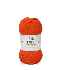 an orange ball of yarn with the words, big twist on it in white lettering