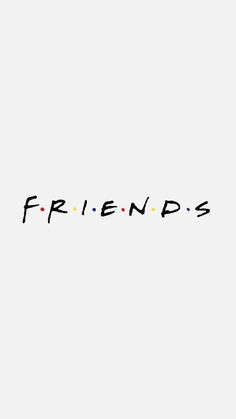 the word friends written in black ink on a white background with multicolored dots