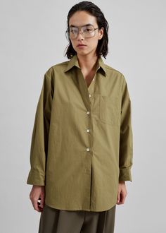 Jody Button Up Shirt - Khaki Khaki Collared Shirt With Buttoned Pockets, Khaki Collared Shirt For Office, Green Lapel Collar Shirt For Work, Khaki Collared Office Shirt, Khaki Button-up Shirt With Placket, Collared Olive Shirt With Button Closure, Everyday Shirt With Button Cuffs And Spread Collar, Olive Collared Shirt With Button Closure, Everyday Shirt With Spread Collar And Button Cuffs