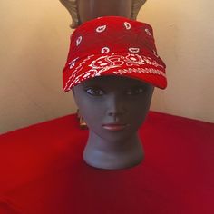 Red And White Tie-Back Bandanna Hat.