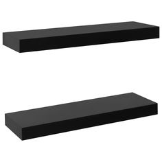 two black floating shelves are shown against a white background, one is empty and the other is closed