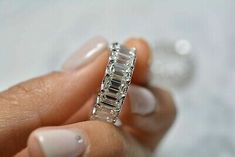 3Ct Emerald Cut Moissanite Full Eternity Wedding Band Real 925 Sterling Silver  | eBay Split Engagement Ring, Emerald Cut Engagement, Emerald Cut Moissanite, Color Stones, Eternity Wedding Band, Engagement Bands, White Topaz, Pink Sapphire, Emerald Cut