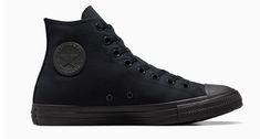 Stay on top of your style game in these Converse All Star High Top sneakers. Modeled after Chuck Taylor’s infamous shoes these high tops provide the iconic look with modern comfort. Canvas upper completes the vintage look. Rubber toe-cap provides durability. Rubber outsole enhances traction and durability. Converse All Star High, Black Converse, High Heel Wedges, Black On Black, Hi Top, Heels & Wedges, Wedge Boots, Kids Sneakers, Dress Sandals