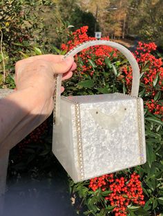 "Thank You If You Favored One of My Items! You Will Receive 10% Off an Item of Your Choice, Unless It Is On Sale, Code17. Thank You. RARE LUCITE HANDBAGS/Gilli Originals Handbags/Lucite Purses/Lucite Bags/50's Lucite Handbags/50's Handbags/50's Purses/MINT Condition Circa 50's Gilli Originals with Rhinestones This is a Beautiful and RARE Circa 50's Gilli Originals Handbag.  This Lucite Handbag looks like it just came out of a Boutique.  It is Flawless!  The Shape is like a Box and is Encrusted w Vintage Rectangular Box Bag For Party, Vintage Rectangular Box Bag For Shopping, Vintage Rectangular Party Bag, Vintage Box Bag With Removable Pouch For Shopping, Evening Bucket Bag With Handles, Vintage White Bags With Pearl Handle, Vintage White Bag With Pearl Handle, Vintage Party Bag With Pearl Handle, Mid-century Handheld Bag