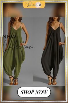 7 Colors Women Summer Casual Sleeveless Deep V-neck Jumpsuits Solid Color Loose Backless Spaghetti Strap Rompers Overalls Plus Size S-5xl Summer V-neck Camisole For Loungewear, Summer Cami Jumpsuits And Rompers, Casual Cami Jumpsuits And Rompers For Summer, V-neck Solid Color Tank Top For Summer, Solid Color V-neck Tank Top For Summer, Green V-neck Summer Camisole, Green V-neck Camisole For Vacation, Casual Green V-neck Camisole, Green V-neck Camisole For Summer