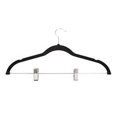 a black hanger with three clips on it