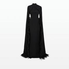 Amari Black Feather-Trimmed Bolero & Soshin Dress – Maison Safiyaa USA Modest Acubi, Floor Length Sleeves, Incredible Dresses, Acubi Style, Dream Dresses, Formal Outfits, Feather Trim, Dress Designer, Black On Black