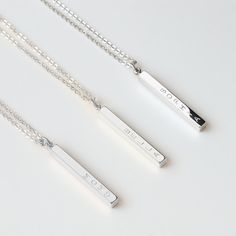 "Sterling Silver 3D Bar Necklace Vertical Bar Necklace Engraved Necklace Name Necklace Christmas Gift Birthday Gift for Her Being effortlessly chic and versatile, our vertical bar necklace is one of the most coveted pieces. Wear it alone, or layer it with our other necklaces to add a bit of glamour to your everyday outfit. H O W ∙ T O ∙ O R D E R - Select each options from the drop-down menu - Add your item(s) to cart and proceed to checkout - Submit all your personalization request in the buyer Impress Art, Unsent Project, Billy B, Bar Necklaces, Engraved Bar Necklace, Vertical Bar Necklace, Necklace Mom, Bar Necklace Personalized, Silver Bar Necklace