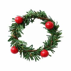 a christmas wreath with red balls on it