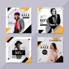 four social media post templates for the fashion sale with women's clothing and hats