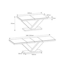 two tables with measurements for each side and the other side, all in different sizes