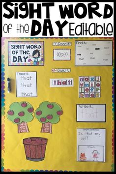 sight word of the day editable with pictures and words to help students learn sight words