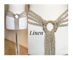 100% Linen/ Natural Uncolored Lithuanian, Birch Wood Ring Hand braided belt Width of each linen braided strap approx. 1.3-1.5cm/ 0.6" Braided Belt Diy, Witchcraft Crafts, Viking Belt, Belt Ring, Viking Women, Diy Braids, Goth Wedding, Romantic Goth, Belt Tie