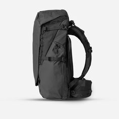 the back view of a backpack with straps on it, in dark grey color scheme