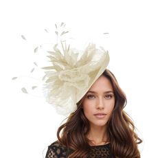 Cream Ecru Off White Ivory Womens Kentucky Derby Royal Ascot Fascinator Hat Garden Tea Party Wedding Headband Cocktail Statement Headpiece  Cream Kuribi Fascinator Hat With Headband Pretty cream saucer sinamay base trimmed with layers of crin and cream feathers Base measures about 10 inches wide This cream headpiece is mounted with a matching headband. If you prefer a headband to match your hair, please make a note at check out what colour headband you want. Celebrate any occasion in style with Chic Wedding Mini Hat Headband, Elegant Kentucky Derby Mini Hat Headband, Elegant Mini Headband Hat For Kentucky Derby, Elegant Mini Hat With Headband For Kentucky Derby, Elegant Top Hat Headband For Races, Elegant Top Hat With Headband For Races, Cream Top Hat With Short Brim And Fitted Design, Fitted Beige Costume Hats And Headpieces For Party, Fitted Cream Wide Brim Costume Hat