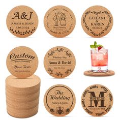 personalized cork coasters with names and pictures on them, set of 6 or more