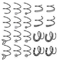 PRICES MAY VARY. 👂🏻【Twisted Hoop Earrings】One order comes with 10pairs black twisted hoop earrings in different styles. The satisfying curves of these spiral earrings adds a sophistication and classic energy to effortlessly elevate any outfit. 🦢【Material】Twist earrings made of 316L stainless steel, highly polished, smooth surface, sturdy and durable, long-lasting color, nickel-free and lead-free, safe and comfortable for sensitive skin to wear. 🆒【No Second Piercing Needed】These spiral double Double Pierced Earrings, Second Piercing, Double Hoop Earrings, Nose Piercing Jewelry, Spiral Earrings, Cartilage Piercing, Trendy Earrings, Cartilage Earrings, Nose Piercing