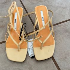 Brand New With Tags. Us Shoe Size 6 Beige Low Heel Sandals For Summer, Cream Sandals With Ankle Strap For Summer, Beige Low Heel Sandals For Beach, Beige Low Heel Summer Shoes, Beige Low Heel Summer Heels, Beige Low Heel Slingback Sandals For Summer, Chic Low Heel Slingback Sandals For Beach, Chic Leather Sandals For Beach Season, Beige Flat Heels For Summer