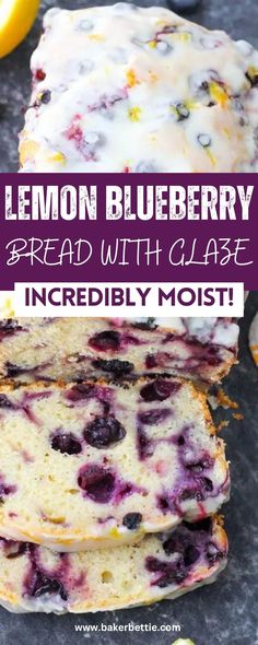 lemon blueberry bread with glaze on top