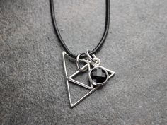 Onyx Sacred Geometry Necklace Sacred Geometry Triangle, The 4 Elements, Onyx Gemstone, Men's Necklace, Sacred Geometry, Leather Cord, In Nature, Geometry, Arrow Necklace