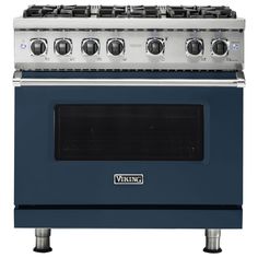 a blue stove with two burners and one oven on the top, in front of a white background