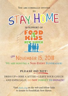 a flyer for the stay home food kids's new haven event on november 15, 2013