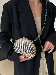 Bird in Bag - Elegant Acrylic Shell Purse with Chain for Women's Party Events Silver Evening Bag With Chain, Glamorous Silver Evening Bag With Chain, Silver Evening Bag With Chain For Party, Silver Chain Evening Bag For Party, Silver Chain Evening Clutch, Elegant Silver Evening Bag With Chain, Metal Evening Clutch Bag For Party, Metal Clutch Evening Bag For Party, Metal Evening Clutch For Parties