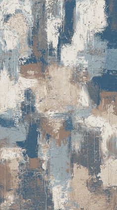 an abstract painting with blue, brown and white colors on it's surface is shown