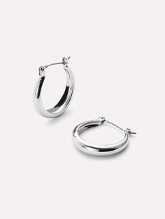 Classic Metal Huggie Earrings, Elegant Rounded Everyday Earrings, Timeless Small Hoop Earrings With Shiny Finish, Small Hoop Silver Earrings Tarnish Resistant, Small Silver Hoop Earrings, Tarnish Resistant, Classic Metal Huggie Earrings For Everyday, Small Tarnish Resistant Silver Hoop Earrings, Small Silver Tarnish-resistant Hoop Earrings, Elegant Sterling Silver Rounded Earrings