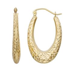 EARRING DETAILS Length: 1.10 in. Backings: click-it Metal: 14k gold  Size: One Size. Color: Yellow. Gender: female. Age Group: adult. Oval Hoop Earrings, Gold Texture, Jewelry Earrings Hoops, Diamond Cut, Jewellery And Watches, Gender Female, My Jewellery, Gold Earrings, Diamond Cuts