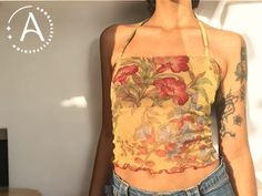 Floral Halter Crop Top | Stylish  Sleeveless Fit Design | Women's Streetwear Outfit The size chart is smaller than the regular size please add 2-3 cm.  If you have any questions, don't hesitate to contact us, we are quick to reply. Refund & returns: We accept refunds in case the item comes defective, up to 7 days from package arrival. However, we do not accept returns for size-related issues or any damages caused by the buyer. Processing & Delivery: We usually process orders within 1-3 business days and then dispatch them, delivery usually takes between 7-14 business days - 100% Satisfaction Guarantee - Premium Quality Products - 24/7 Customer Support Vintage Halter Top, Backless Halter Top, Slim Fit Crop Top, Womens Halter Tops, Vintage Crop Tops, Tank Top Straps, Harajuku Streetwear, Floral Outfit, Halter Tops