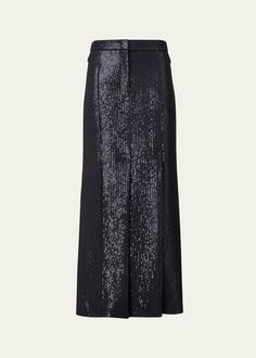 Find AKRIS Silk Chiffon Sequin Maxi Skirt on Editorialist. Akris maxi skirt in a silk chiffon finish covered in sequins Button/zip fly; belt loops Side zip pockets Front slits Full length Aline silhouette Polyester/elastane/wool Lining: Viscose/elastane Made in Switzerland Glamorous Floor-length Sequin Skirt, Glamorous Embellished Floor-length Skirt, Party Maxi Skirt With Lining, Floor-length Sequinned Skirt For Party, Floor-length Sequin Evening Skirt, Glamorous Sequined Maxi Skirt For Party Season, Festive Silk Evening Bottoms, Embellished Long Maxi Skirt For Evening, Embellished Maxi Skirt For Evening