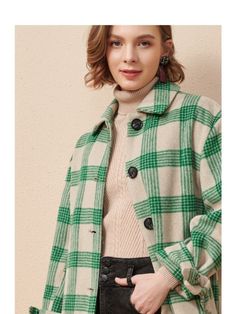 Material: WoolMaterial: PolyesterOrigin: CN(Origin)Season: WinterClothing Length: X-LongModel Number: 120Age: Ages 18-35 Years OldCollar: Turn-down CollarClosure Type: Single BreastedSleeve Style: RegularSleeve Length(cm): FullRelease Date: SS2020Type: LOOSEDecoration: ButtonDecoration: PocketsDecoration: vintageStyle: CasualPattern Type: PlaidGreen Plaid: Checked Plaid Overcoat, Shirt Jackets, Womens Casual, Check Shirt, Custom Dresses, Green Plaid, Shirt Jacket, Athleisure, Casual Women